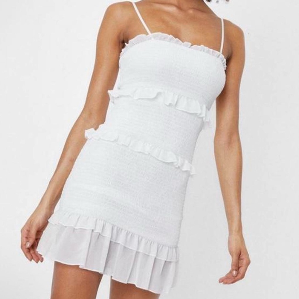 Nasty Gal White Ruffle Mini Dress